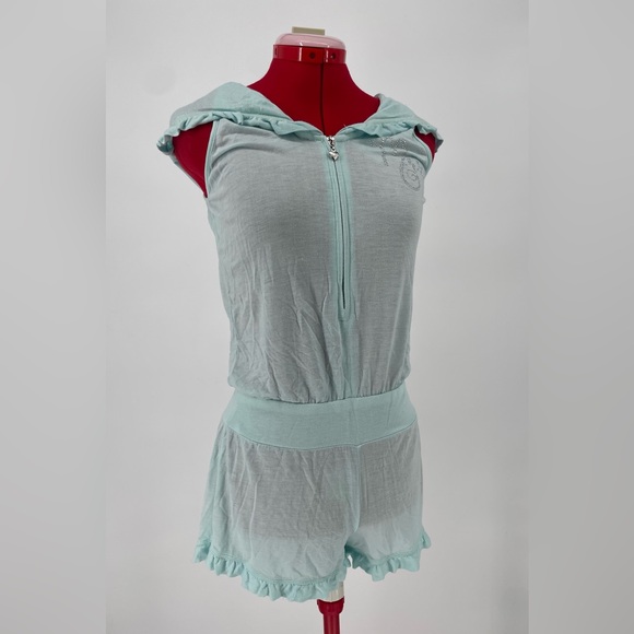 Blue by Betsey Johnson Pants - Betsey Johnson Baby Blue Hooded Bridal Romper With Bedazzles “MRS”